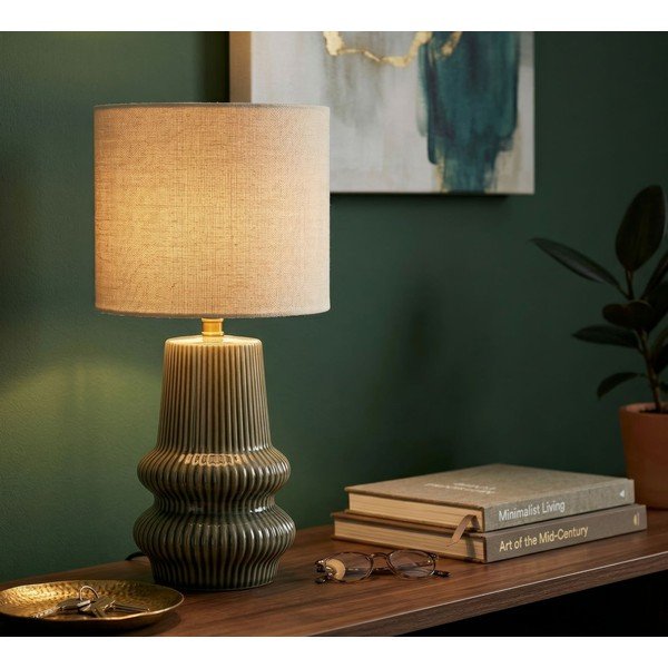 Lampa stołowa ceramiczna w kolorze khaki/kremowa z tekstylnym kloszem (wysokość 41,5 cm) Harmony – Mauro Ferretti-image-1