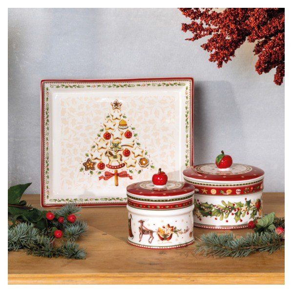 Czerwono-beżowy półmisek z motywem świątecznym Villeroy & Boch, 27,4x22,7 cm-image-1