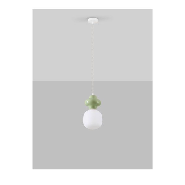 Biała/jasnozielona lampa wisząca ceramiczna ze szklanym kloszem ø 18 cm Clio – Nova Luce-image-3