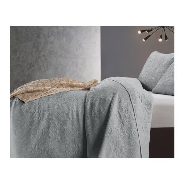 Jasnoszara narzuta z mikroperkalu z poszewką na poduszkę Dreamhouse Velvet Clara, 180x250 cm-image-2