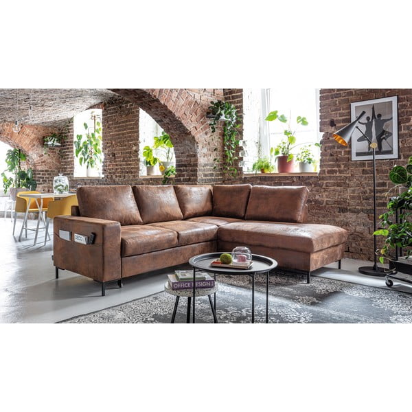 Brązowy rozkładany narożnik z imitacji skóry (prawostronny) Lofty Lilly – Miuform-image-3