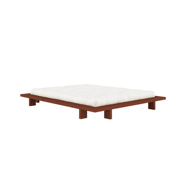 Łóżko dwuosobowe z litego drewna sosnowego bez zagłówka ze stelażem 140x200 cm w kolorze terakoty Japan – Karup Design-image-3