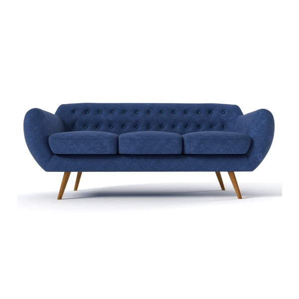 Trzyosobowa sofa Indigo, granatowa z błękitnymi guzikami