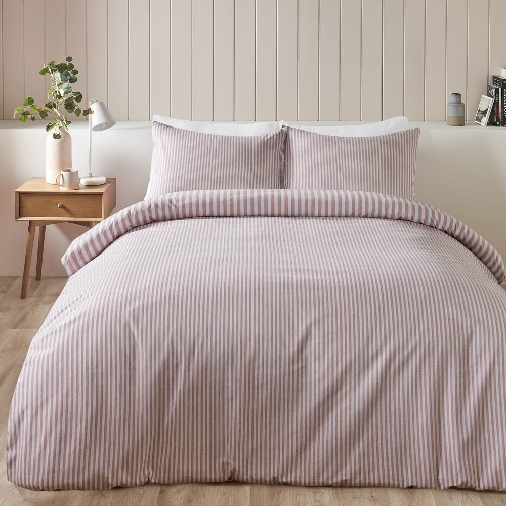 Różowa flanelowa pościel dwuosobowa 230x220 cm Stripe – Catherine Lansfield (zdjęcie 3)