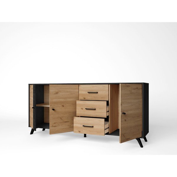 Czarno-naturalna niska komoda w dekorze dębu 181x81 cm Bocami – Marckeric-image-3
