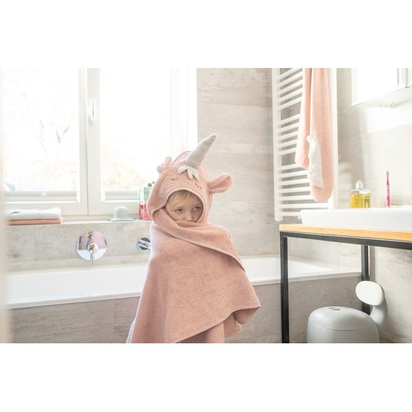 Różowy bawełniany ręcznik dziecięcy z kapturem 75x75 cm Unicorn – Kindsgut-image-4