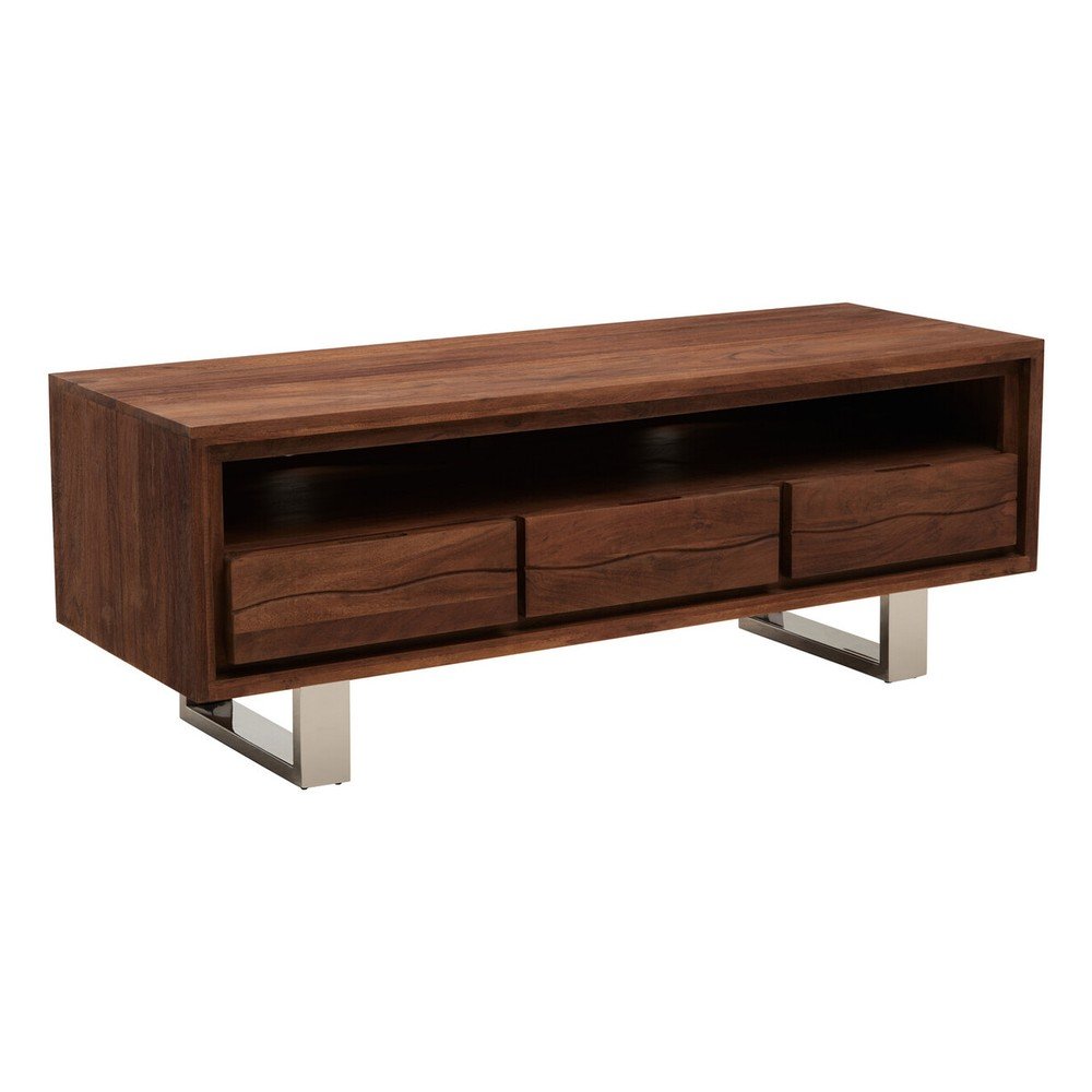 Szafka pod TV z litego drewna akacjowego w ciemnym naturalnym kolorze 140x52x50 cm Simla – Premier Housewares