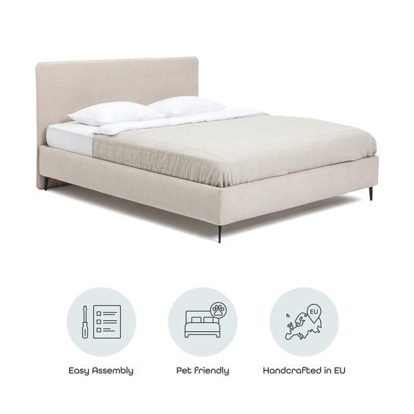 Beżowe tapicerowane łóżko dwuosobowe ze stelażem 160x200 cm Noira Slim – Bonami Selection-image-4