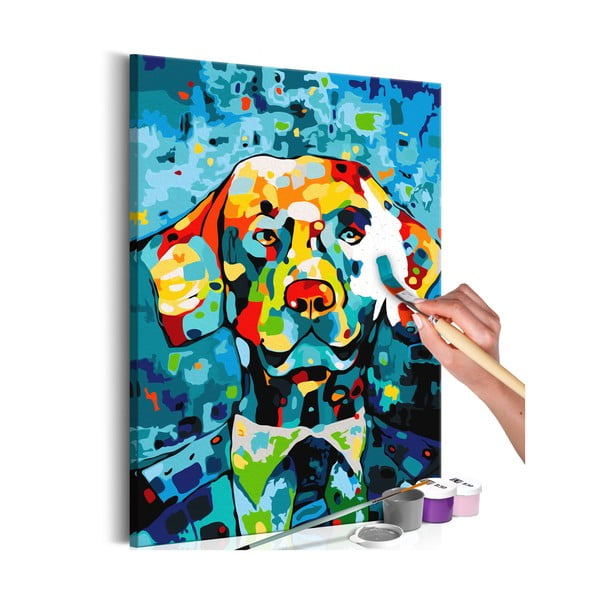 Zestaw płótna, farb i pędzli DIY Artgeist Colorful Dog, 40x60 cm
