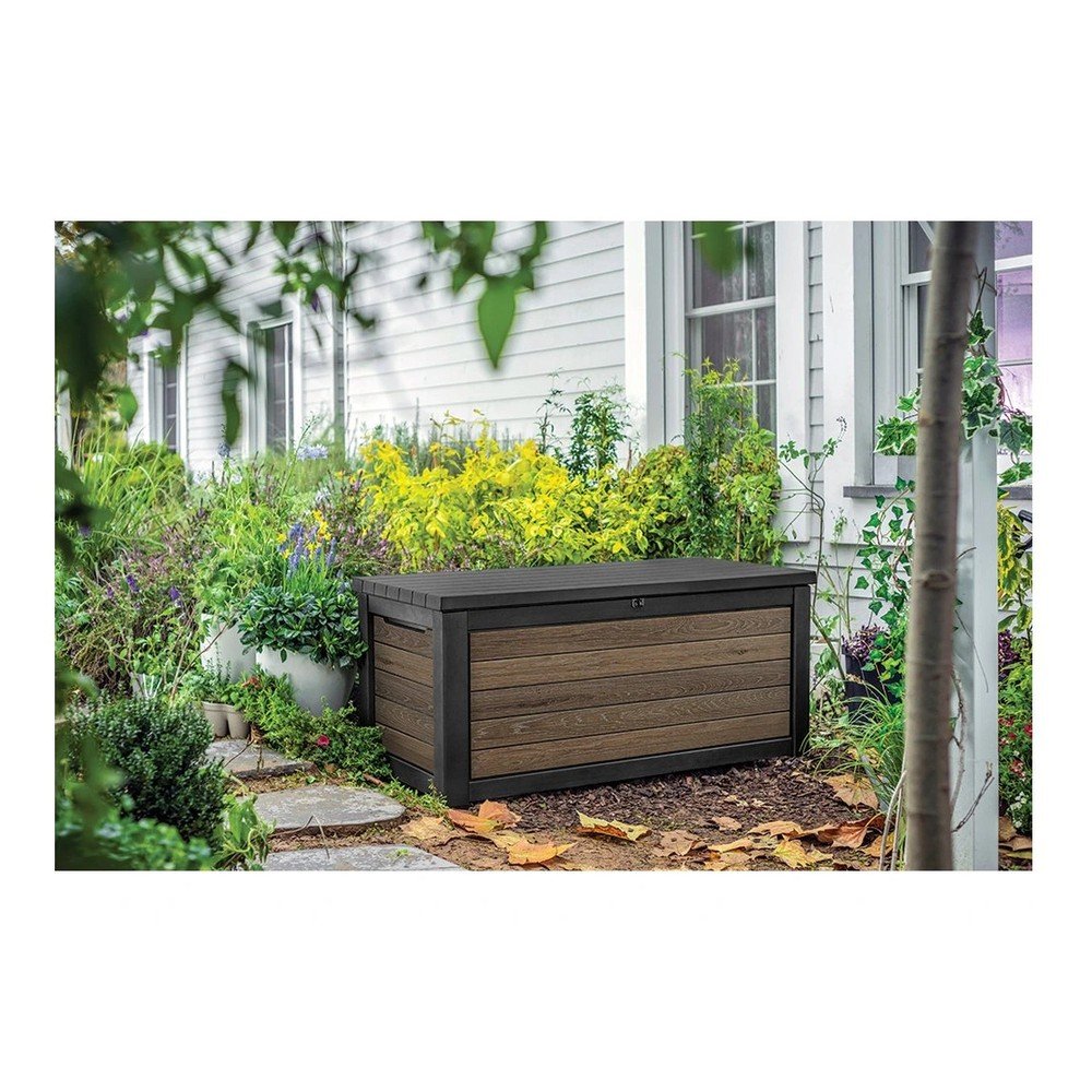 Czarna/w naturalnym kolorze plastikowa skrzynia ogrodowa Deco Walnut – Keter (zdjęcie 5)