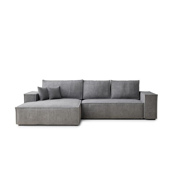 Szary rozkładany/ze schowkiem narożnik z tkaniny szenilowej (lewostronny/z szezlongiem) Maze – Maison de Rêve