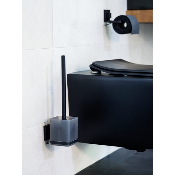 Czarna samoprzylepna plastikowa szczotka do WC Quadro – Wenko-image-1