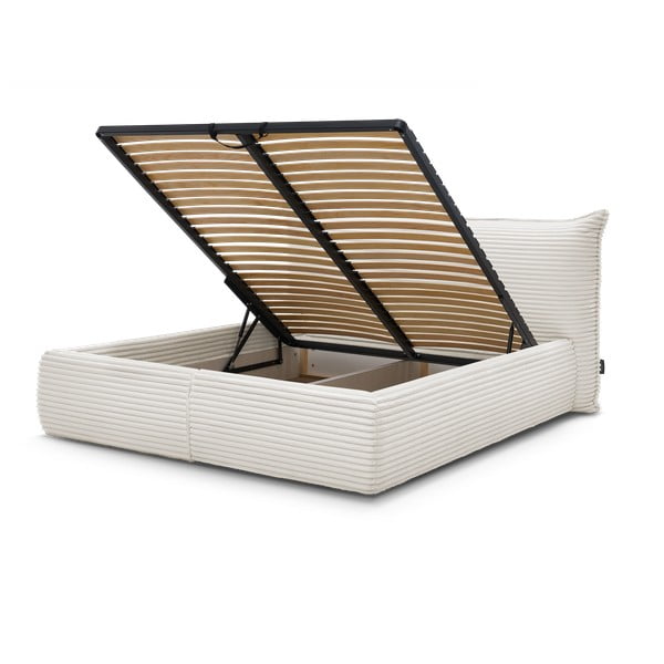 Kremowe tapicerowane łóżko dwuosobowe ze schowkiem ze stelażem 160x200 cm Jade – Bobochic Paris-image-1