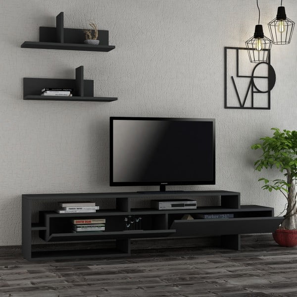Antracytowy zestaw pod TV 180x42 cm Gara – Homitis-image-1