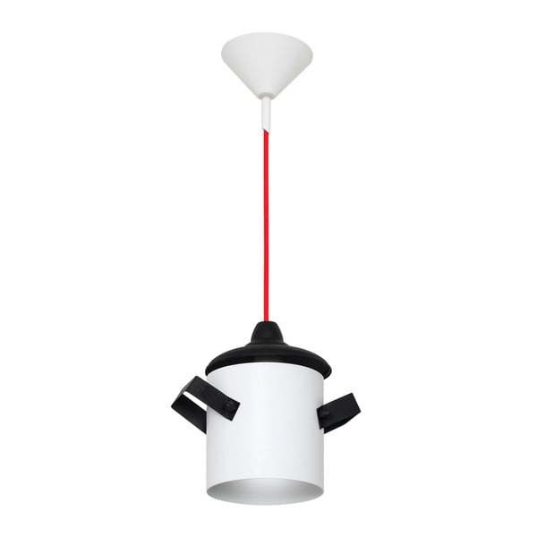 Biało-czarna lampa wisząca z czerwonym kablem Glimte Overhung Poti I White Small