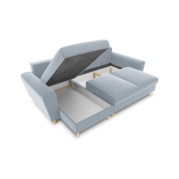 Jasnoniebieski aksamitny rozkładany narożnik ze schowkiem Kyoto – Cosmopolitan Design-image-2
