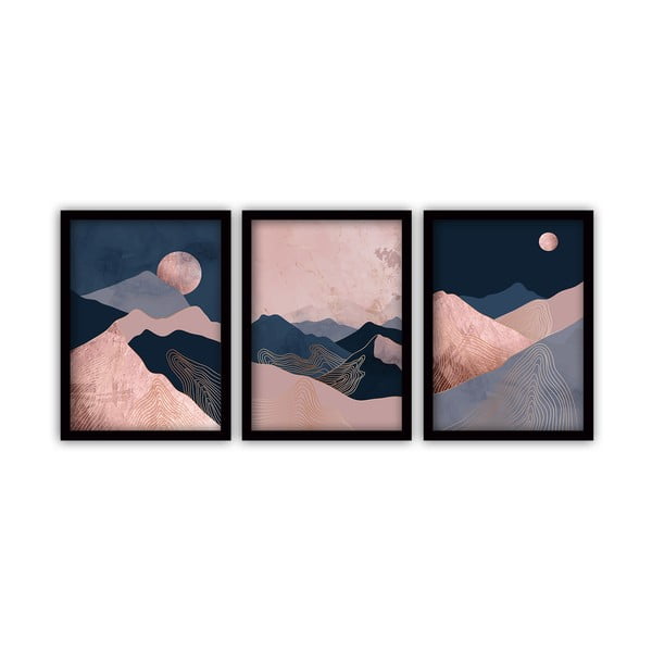 Zestaw 3 obrazów w czarnej ramie Vavien Artwork Moonlight, 35x45 cm