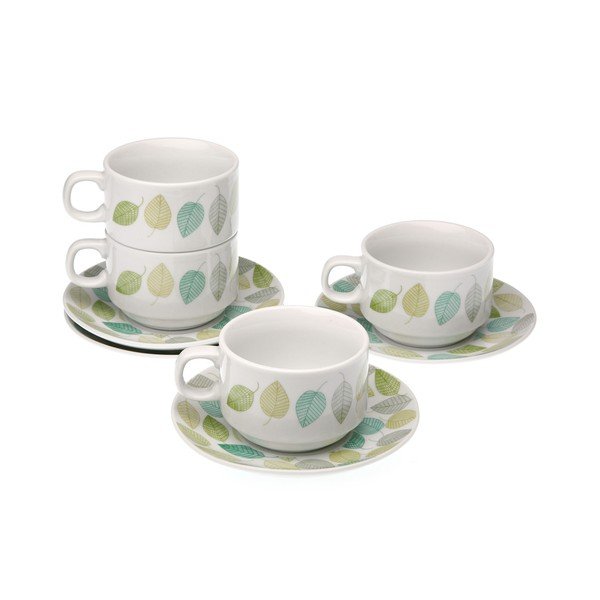 Zestaw 4 filiżanek ze spodkami na stojaku Versa Leaf-image-1
