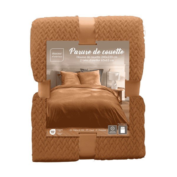 Jasnobrązowa pościel dwuosobowa z mikfroflaneli 3-częściowa 240x220 cm Flanou – douceur d'intérieur-image-3