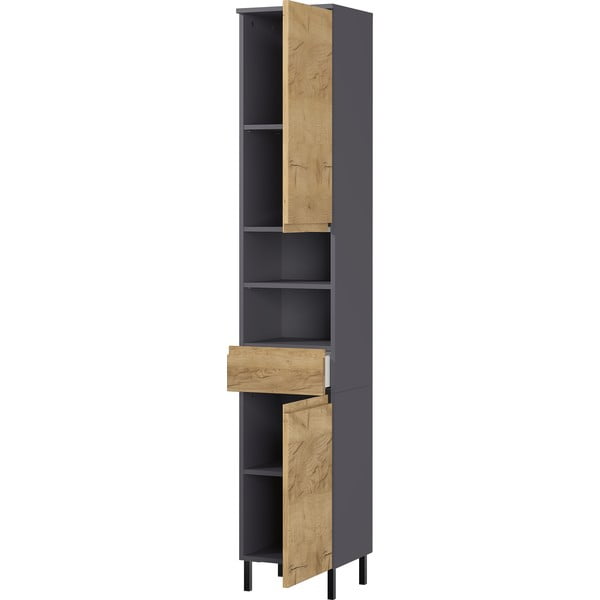 Ciemnoszara wysoka szafka łazienkowa w dekorze dębu 34x190 cm Salinas – Germania-image-1