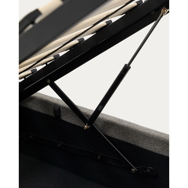 Szare tapicerowane łóżko jednoosobowe ze schowkiem i stelażem 90x200 cm Nahiri – Kave Home-image-4