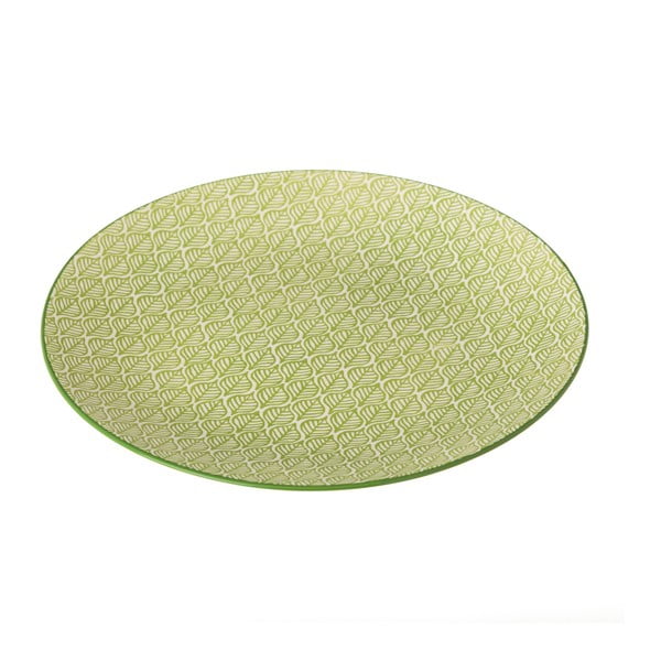 Zielono-biały talerz porcelanowy Unimasa Leaf