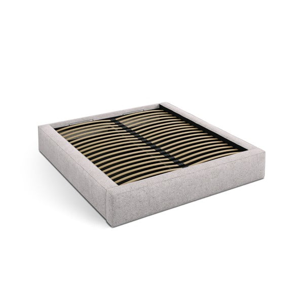 Beżowe tapicerowane łóżko dwuosobowe ze schowkiem i stelażem 160x200 cm Simon – Micadoni 