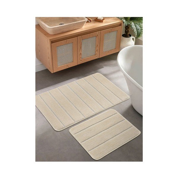 Kremowe dywaniki łazienkowe zestaw 2 szt. 50x80 cm Yeni Cizgli – Foutastic-image-1