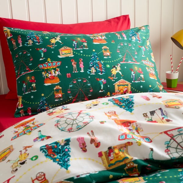 Zielona bawełniana pościel dziecięca dwuosobowa 200x200 cm Christmas Fairground – Belle & Boo-image-3