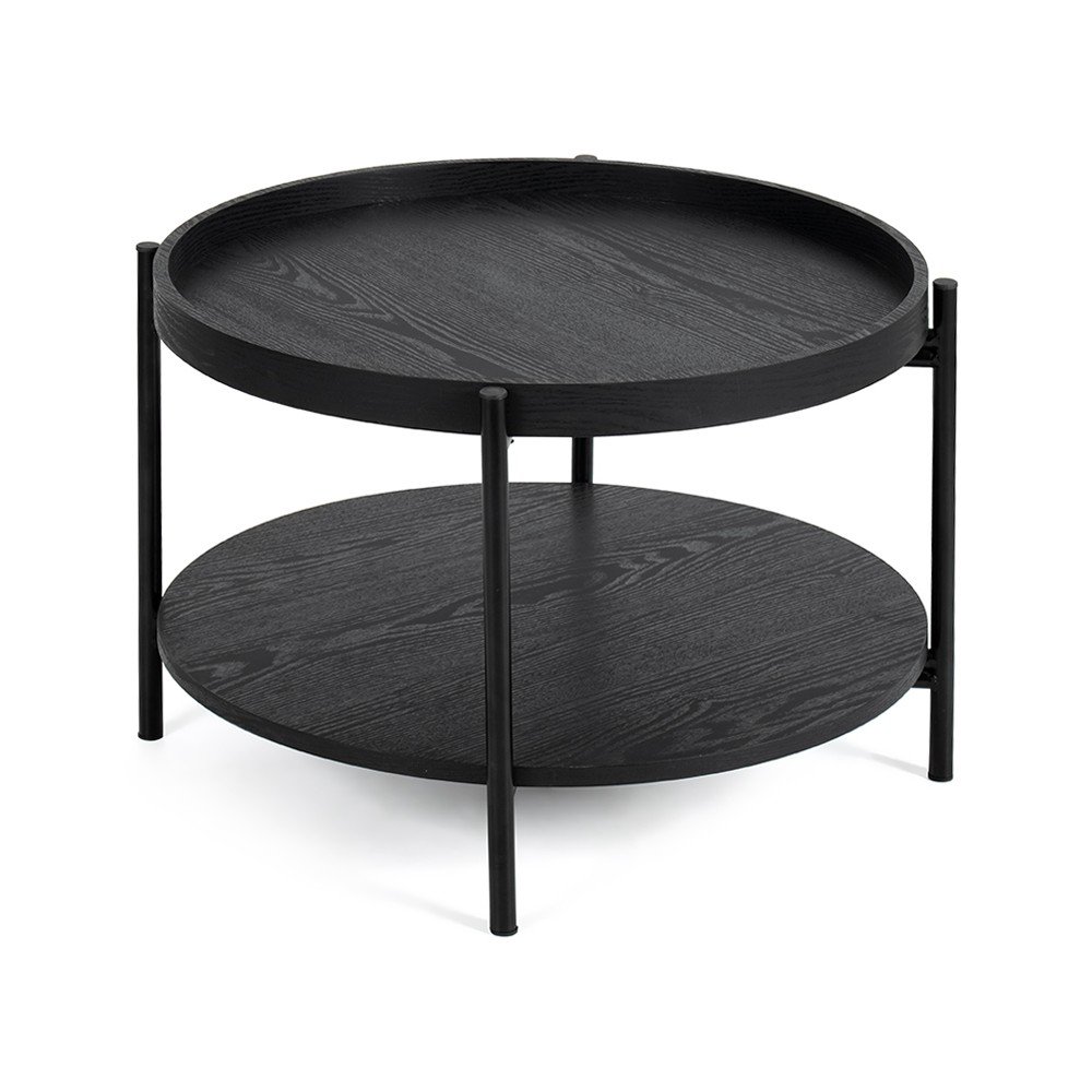 Czarny okrągły stolik w dekorze dębu ø 64 cm Hagen – Bonami Essentials