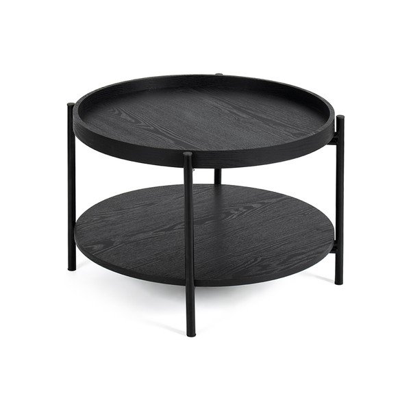 Czarny okrągły stolik w dekorze dębu ø 64 cm Hagen – Bonami Essentials