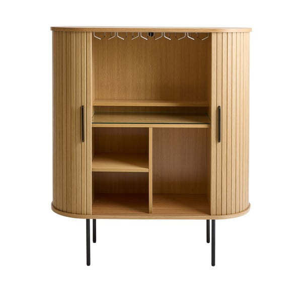 Szafka na wino w dekorze dębu z drzwiami przesuwnymi w naturalnym kolorze 100x118x40 cm Nola – Unique Furniture-image-4