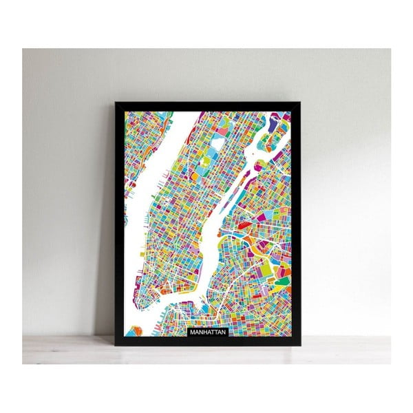 Obrazek w czarnej ramie Homemania Maps Manhattan, 32x42 cm