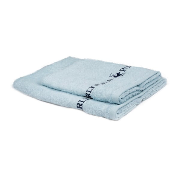 Zestaw 2 jasnoniebieskich ręczników Beverly Hills Polo Club Tommy Yazi