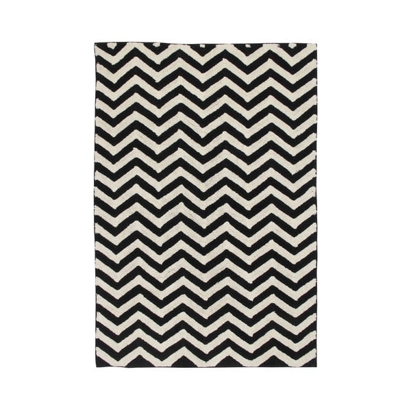 Czarno-biały dywan bawełniany wykonany ręcznie Lorena Canals Zig Zag, 140x200 cm
