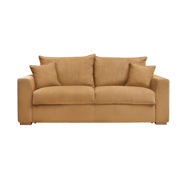 Musztardowa sztruksowa rozkładana sofa 225 cm Augustin – Bobochic Paris