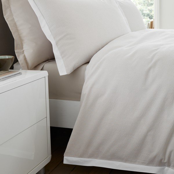 Kremowa pościel dwuosobowa z perkalu bawełnianego 3-częściowa 200x200 cm Seersucker Woven Stripe – Bianca-image-4