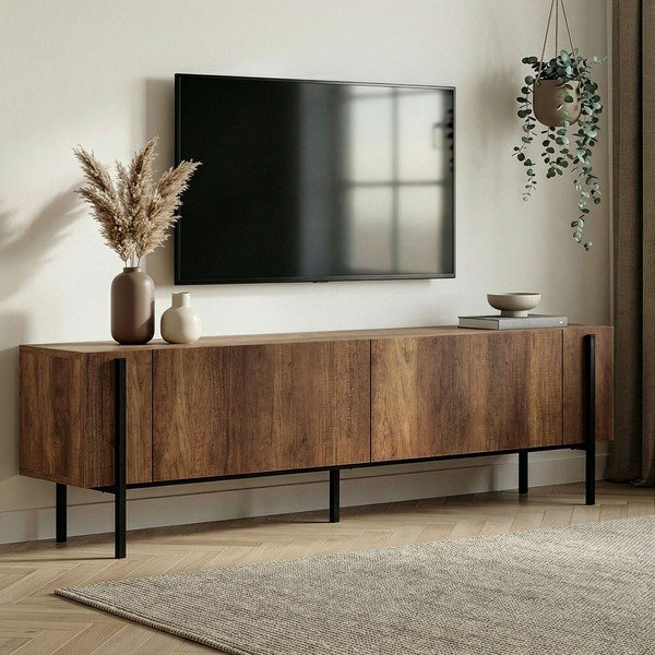 Szafka pod TV w dekorze orzecha w ciemnym naturalnym kolorze 180x45x30 cm Nexus – Kalune Design-image-1