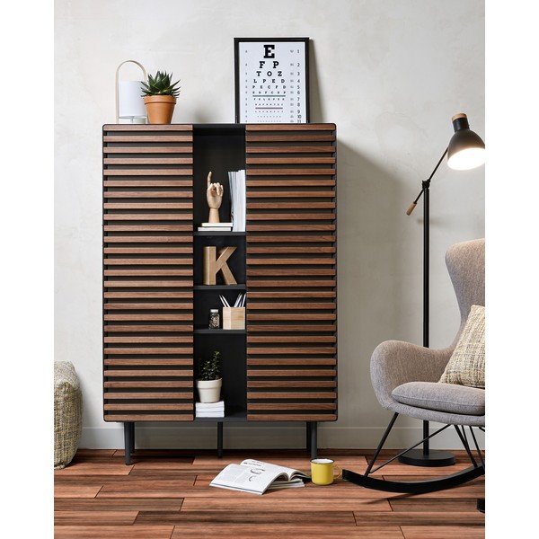 Czarno-naturalna szafka w dekorze orzecha 105x155x40 cm Kesia – Kave Home-image-1