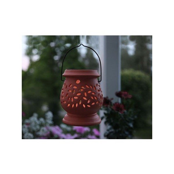 Czerwony ceramiczny lampion ogrodowy LED Star Trading Clay, wys. 14 cm-image-2