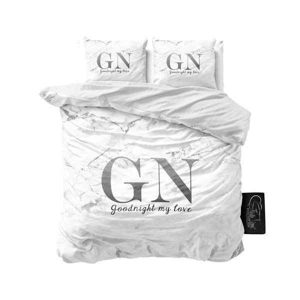 Dwuosobowa pościel bawełniana ze srebrnym napisem Sleeptime Good Night, 240x220 cm