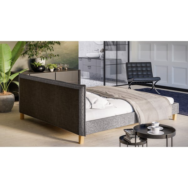Szare tapicerowane łóżko dwuosobowe ze stelażem 180x200 cm Tina – Ropez-image-3
