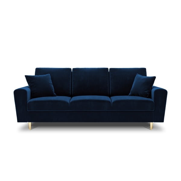 Niebieska aksamitna rozkładana sofa ze schowkiem 235 cm Kyoto – Cosmopolitan Design