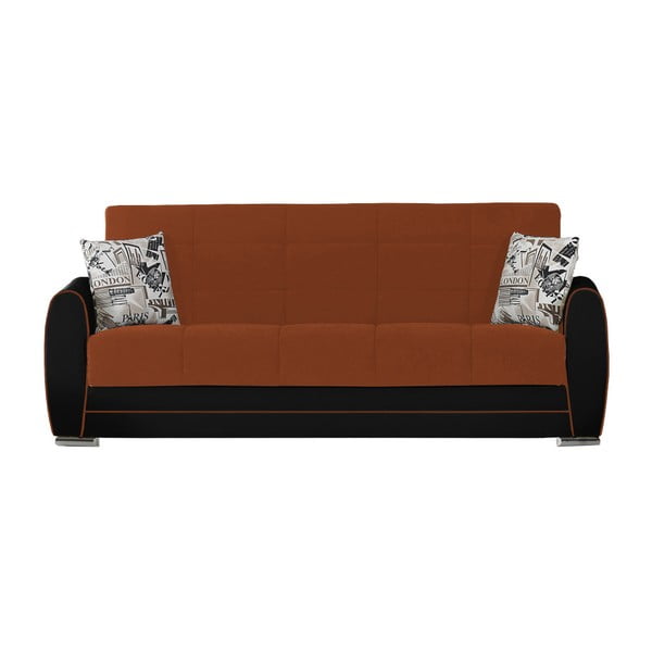 Pomarańczowo-czarna trzyosobowa sofa rozkładana ze schowkiem Esidra Rest
