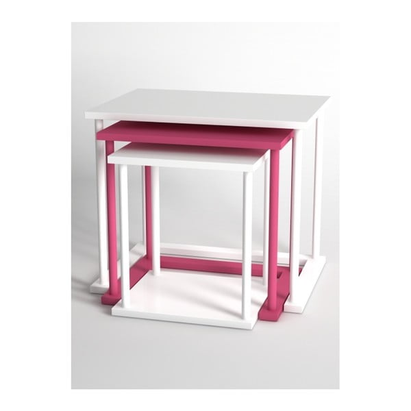 Zestaw 3 stolików w kolorze białym i różowym Monte Bois