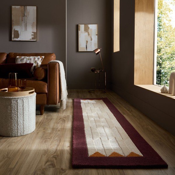 Bordowy/w naturalnym kolorze wełniany chodnik tkany ręcznie 60x230 cm Apex Border Wool – Flair Rugs-image-1