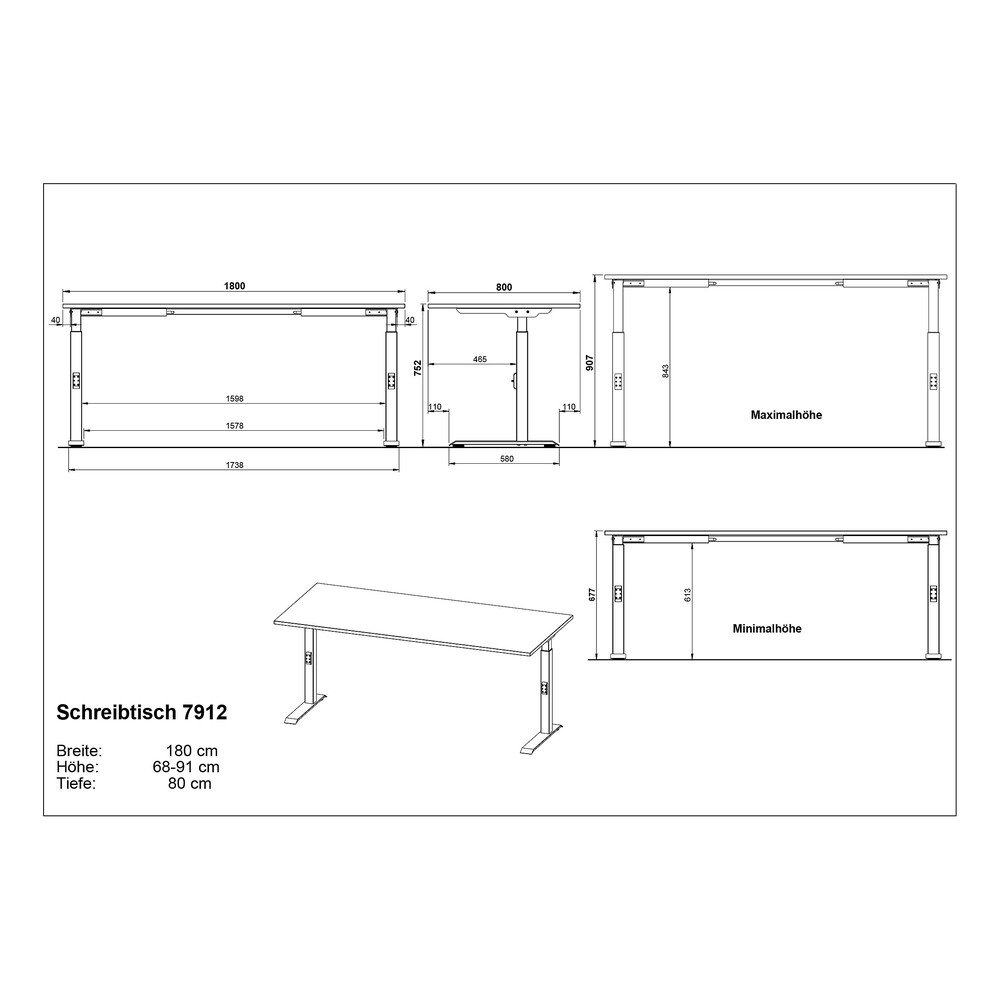 Biurko z regulowaną wysokością z blatem w dekorze dębu 80x180 cm Downey – Germania (zdjęcie 4)