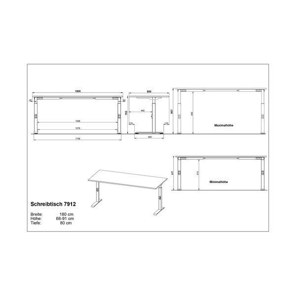Biurko z regulowaną wysokością z blatem w dekorze dębu 80x180 cm Downey – Germania-image-3
