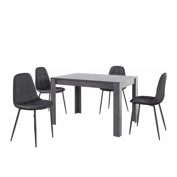 Komplet szarego stołu i 4 czarnych krzeseł Støraa Lori Lamar