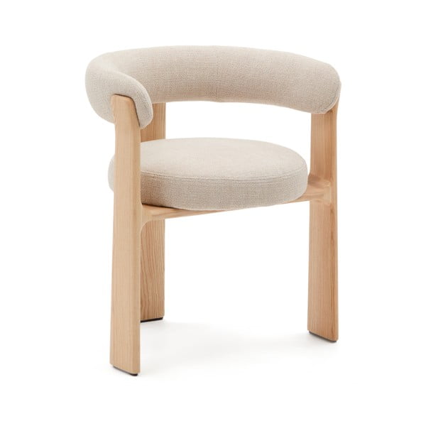 Beżowy/w naturalnym kolorze fotel jadalniany z litego drewna jesionowego z podłokietnikami Granite – Kave Home